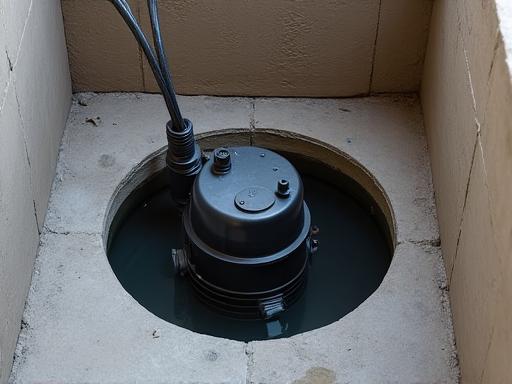 A sump pump installed in a basement sump pit.