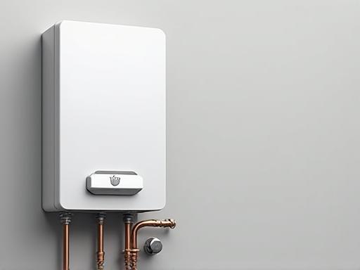 A newly installed tankless water heater system on a clean wall.